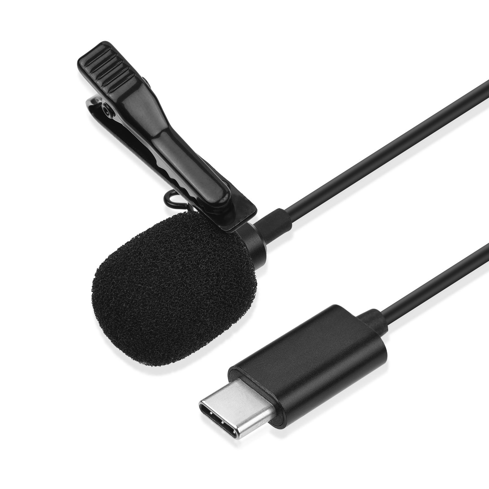 Micro Lavalier mini Type-C Micrô kẹp tụ điện đa hướng với dây cáp dài 1,5 mét, kẹp kim loại