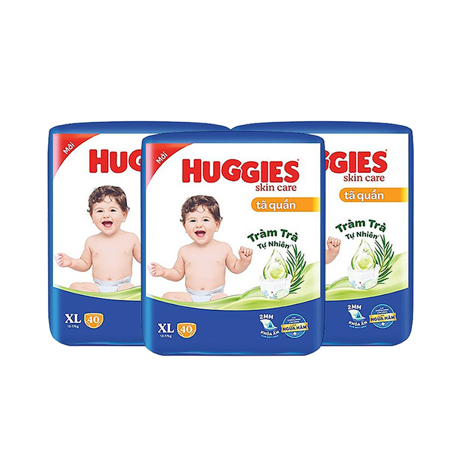 Combo 3 Tã/bỉm quần HUGGIES SKINCARE gói BIG JUMBO size XL40 miếng