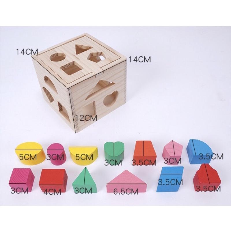 Hộp thả các khối hình học cho bé từ 6 tháng tuổi trở lên bằng gỗ