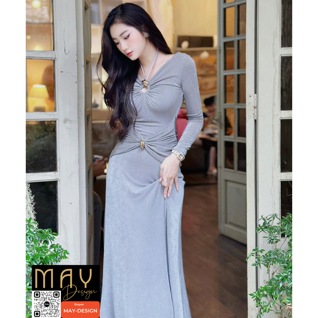 Đầm Thiết Kế Xoắn Ngực MAY I64 Màu Xám Ghi Gọn Dáng - Đầm Dự Tiệc Sang Trọng Chuẩn MAY