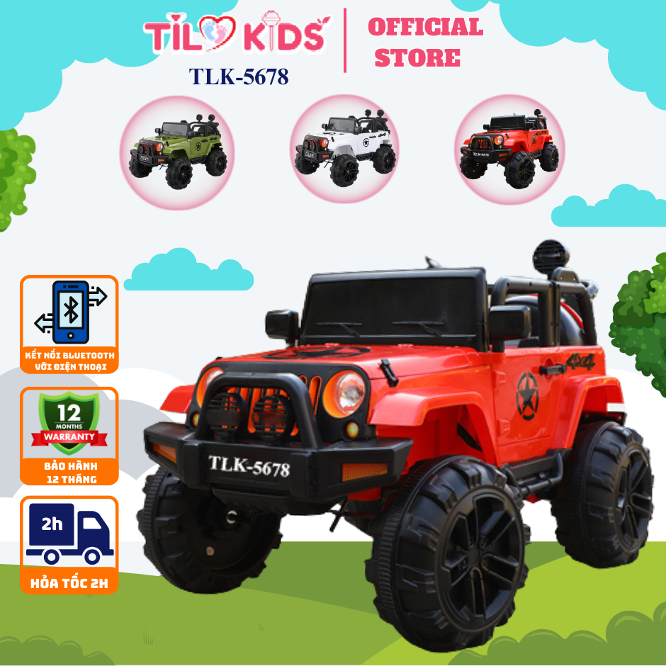 Xe oto điện trẻ em, xe ô tô điện cho bé TILO KIDS TLK-5678 kiểu dáng địa hình, có điều khiển từ xa, bluetooth