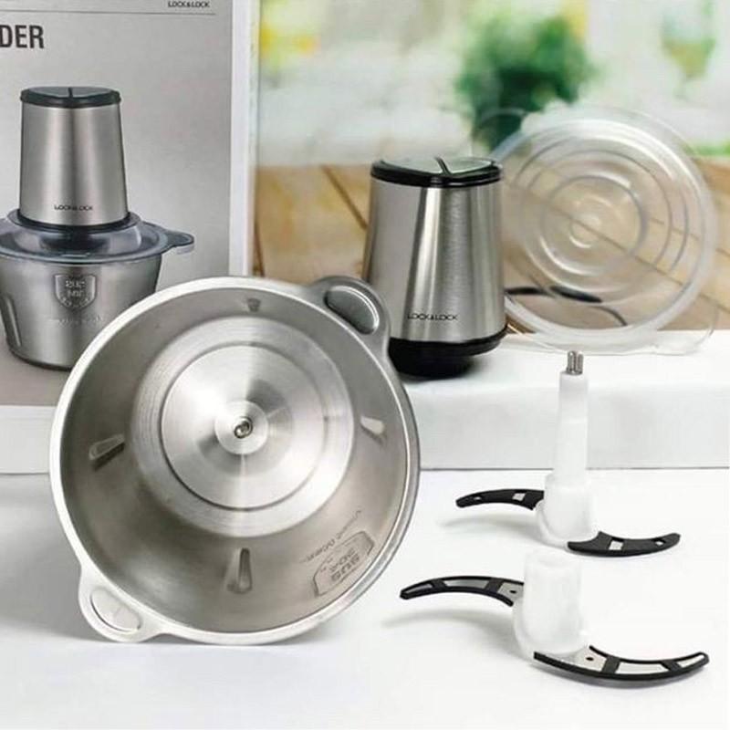 Máy Xay Thịt, Máy Say Xinh Tố Đồ Ăn Gia Đình Cầm Tay Cối Inox 4 lưỡi Công Suất 250w