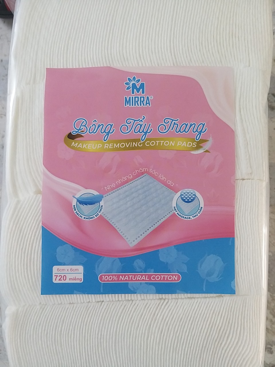 Bông tẩy trang MIRRA gói 720 miếng chuỗi ngọc có thể tách lớp