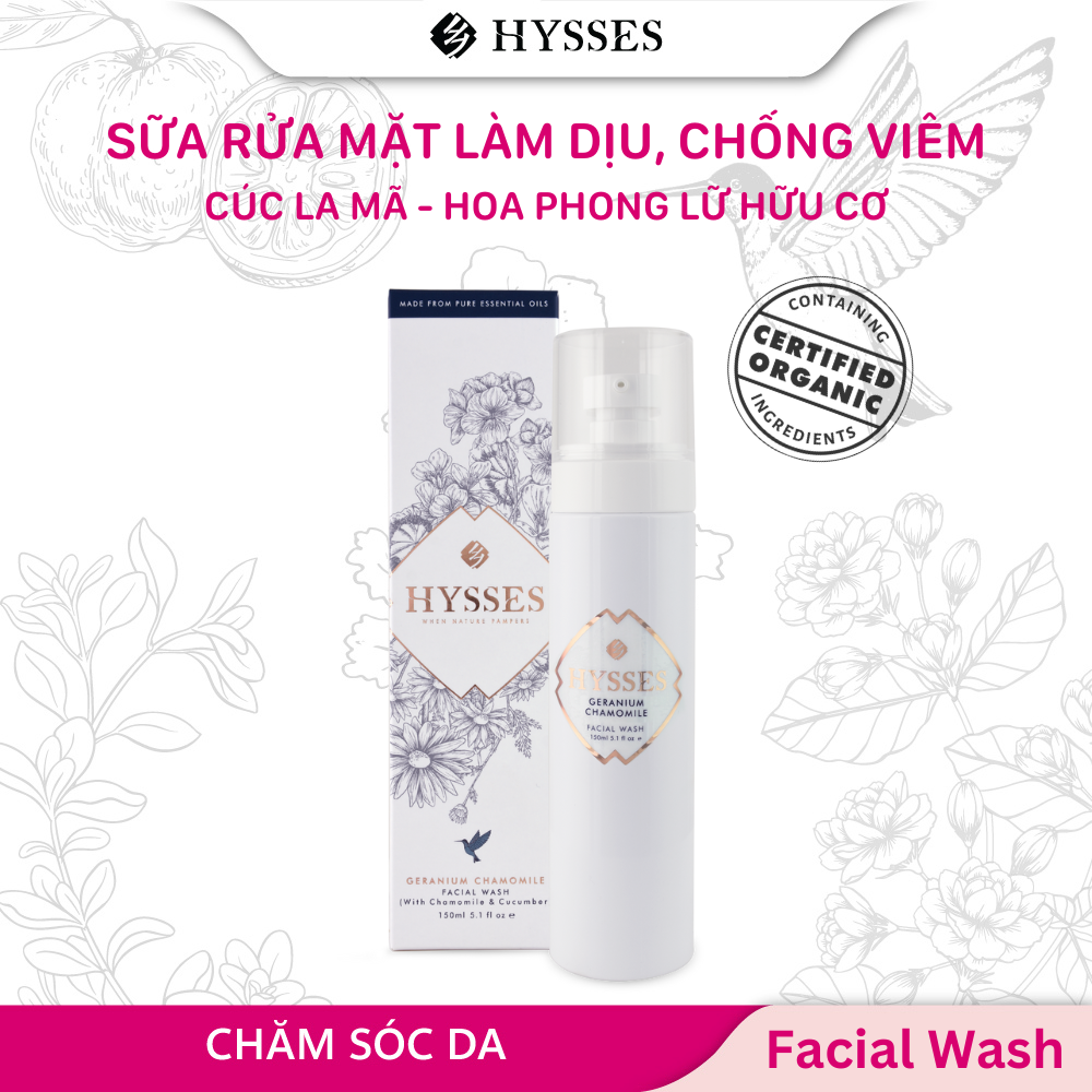 Sữa Rửa Mặt Cao Cấp Hysses Facial Wash Giúp Kháng Khuẩn, Hỗ Trợ Chống Viêm & Làm Dịu Vết Đỏ, Tái Tạo Tế Bào Da Với Tinh Dầu Cúc La Mã - Phong Lữ Hữu Cơ Tự Nhiên