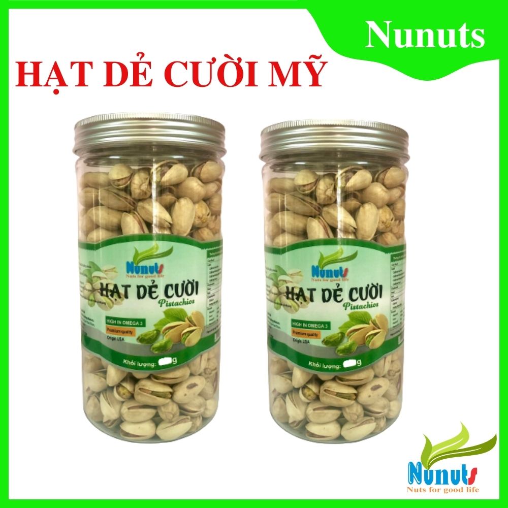 Combo 2 hũ Hạt dẻ cười không tẩy trắng Mỹ Nunuts. , vỏ màu ngà ngà vàng, hạt giòn, ít muối, nhân ngọt, ăn vặt cực ngon ( mỗi hũ 450g).