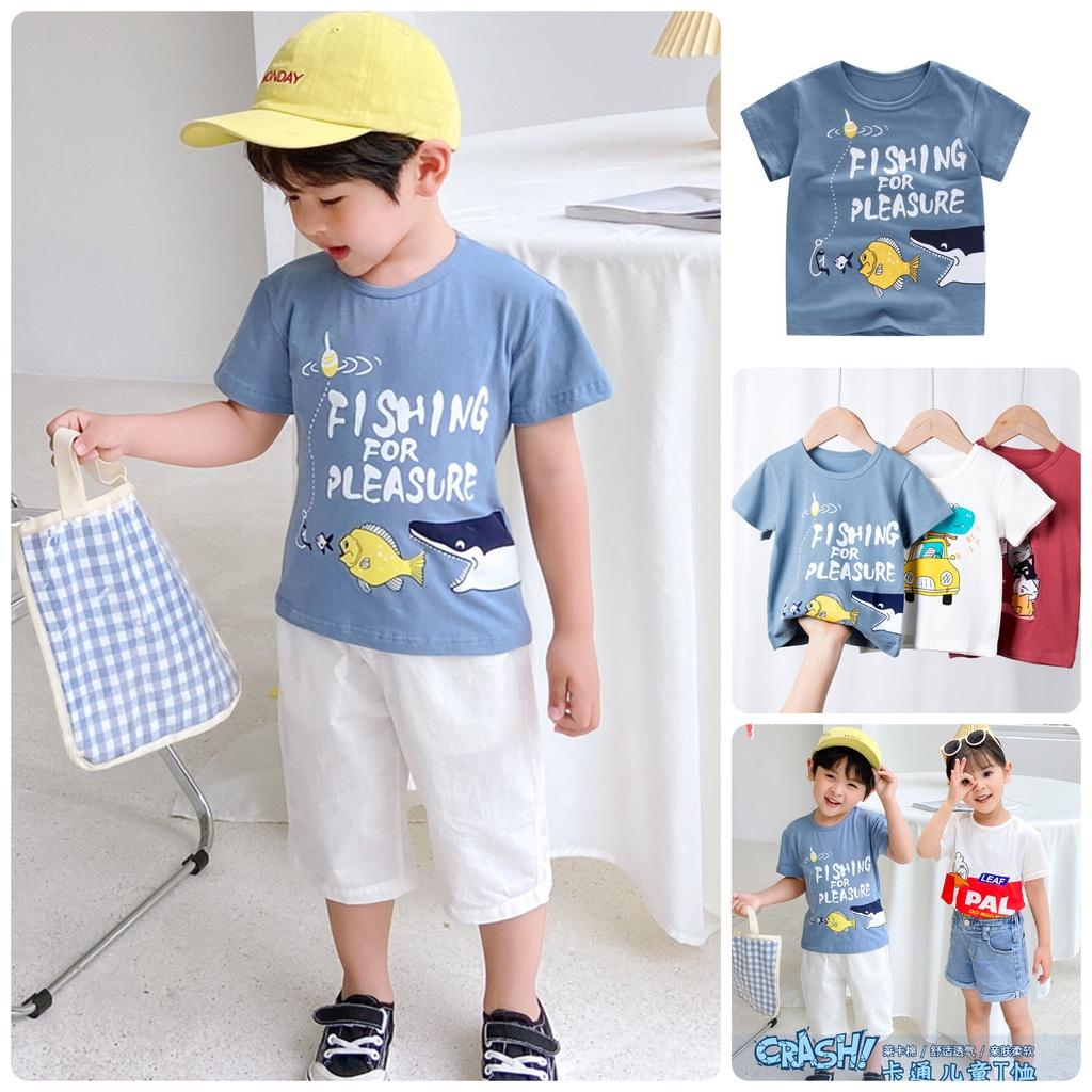 AL18 Size110-150  Áo thun ngắn tay cho bé trai bé gái, t-shirt co giãn mềm Thời trang trẻ Em