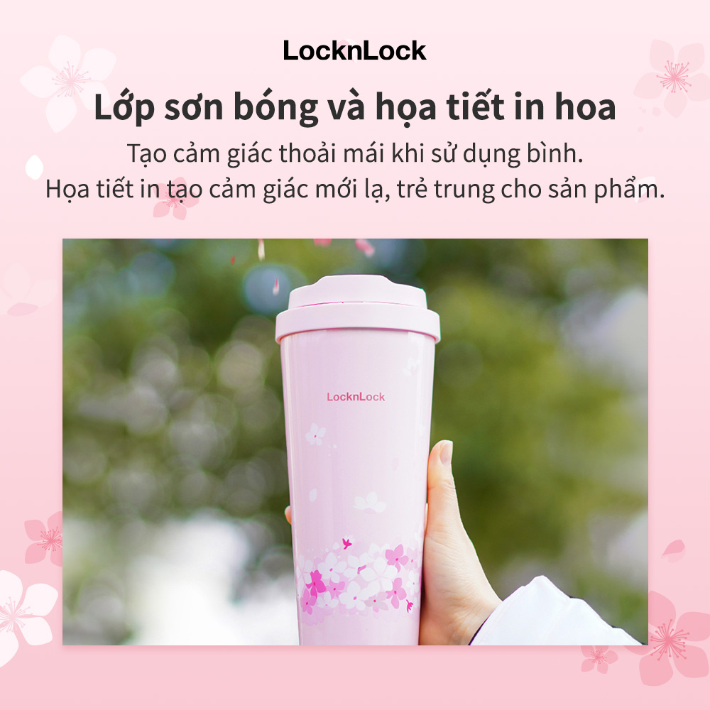 Ly giữ nhiệt LocknLock 550ml màu anh đào tím LHC3249VOLPB - Hàng chính hãng, mở nắp một chạm, chất liệu thép không gỉ miệng ly rộng - JoyMall