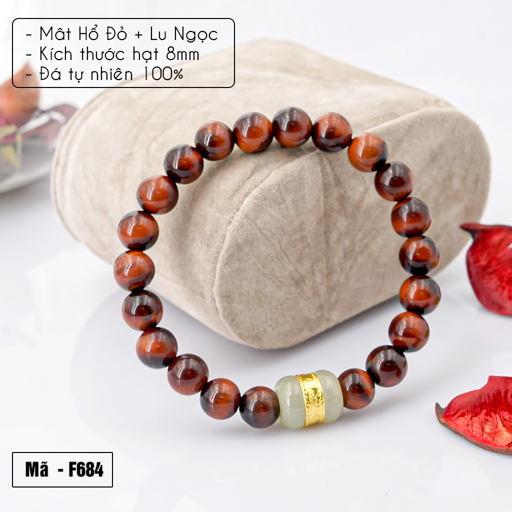 Vòng tay phong thủy Mắt hổ đỏ 8 mm + Lu ngọc