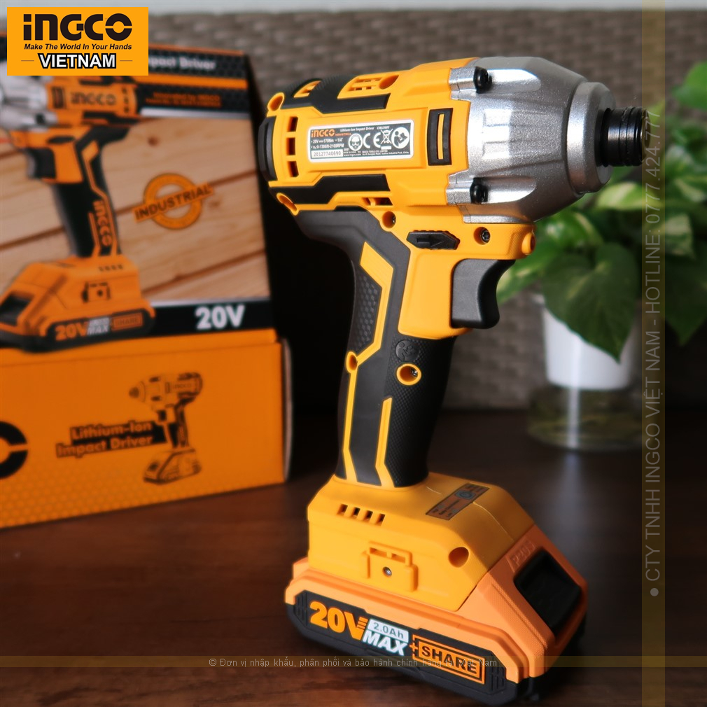 Máy siết vít motor không chổi than INGCO CIRLI2002 dùng pin 20V, lực siết 200Nm.