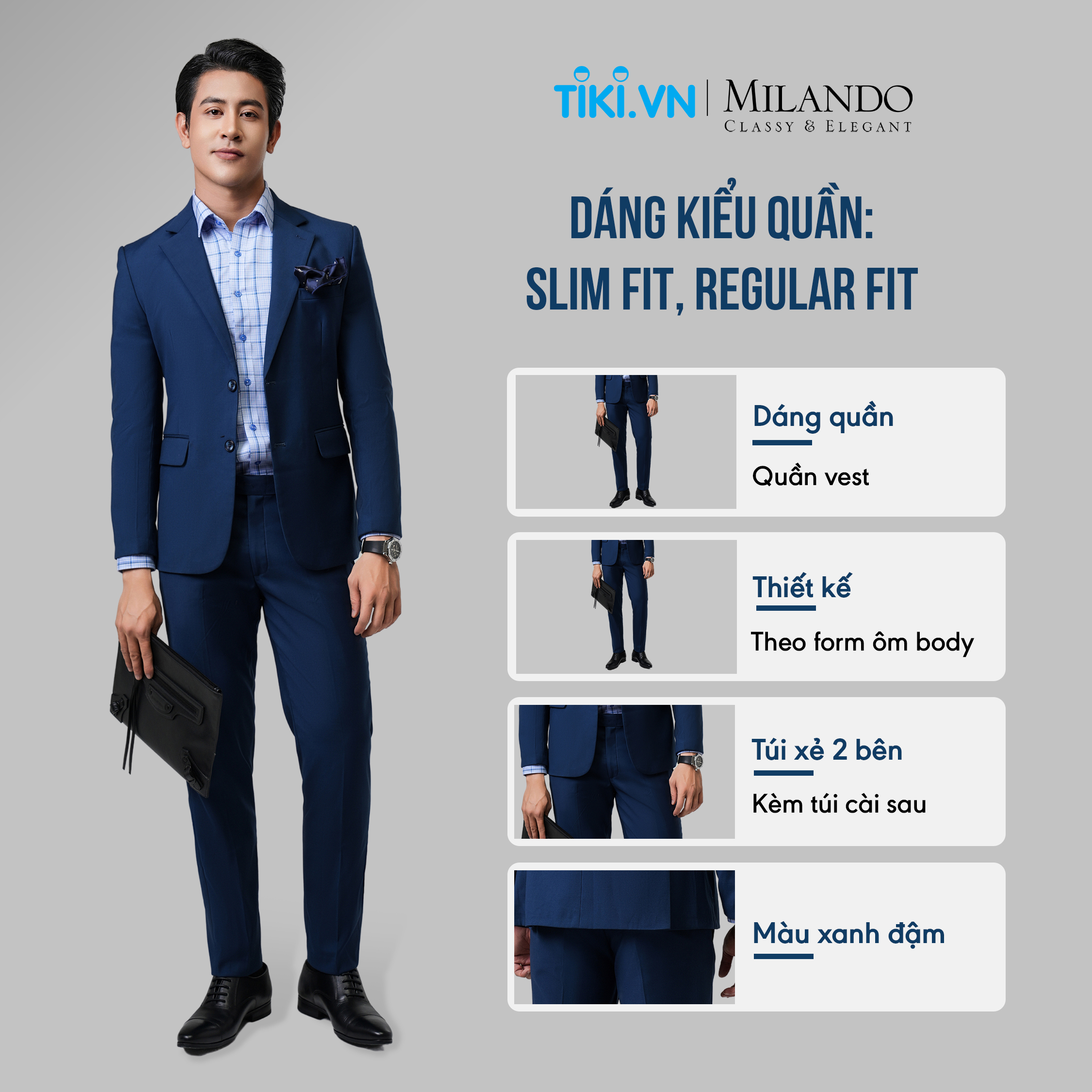 Quần Vest Nam Cao Cấp MYMILANDO Màu Xanh Đậm - Kiểu Dáng Slim Fit Trẻ Trung, Chất Liệu Bền Màu, Thời Trang Công Sở, Dạo Phố, Sự Kiện Sang Trọng