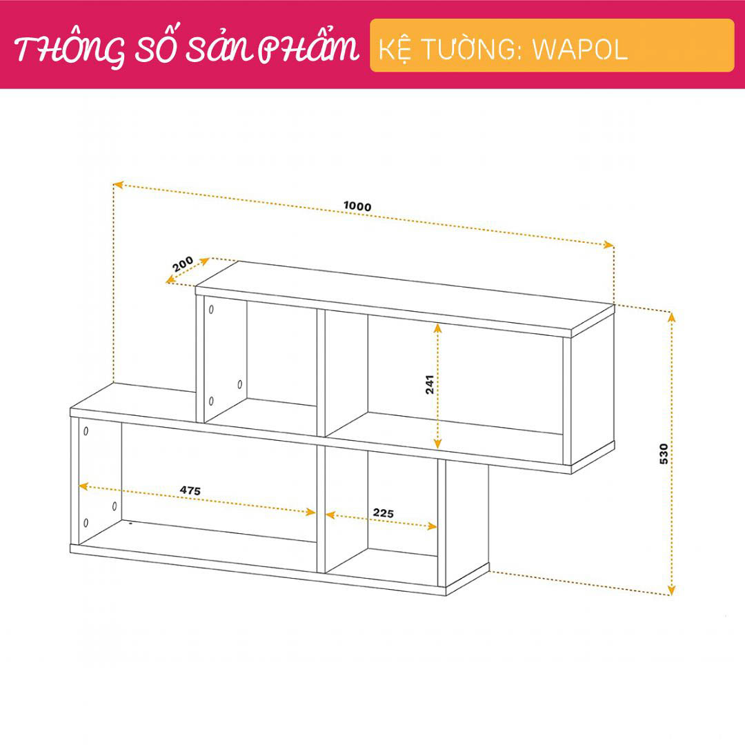 Kệ gỗ treo tường trang trí hiện đại SMLIFE Wapol | Gỗ MDF dày 17mm chống ẩm | D100xR20xC530cm