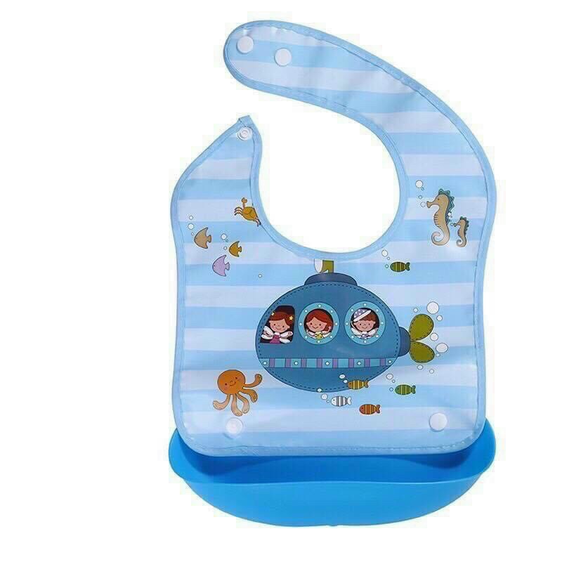 Set 2 Yếm ăn dặm có máng nhựa có thể tháo rời giao mầu ngẫu nhiên