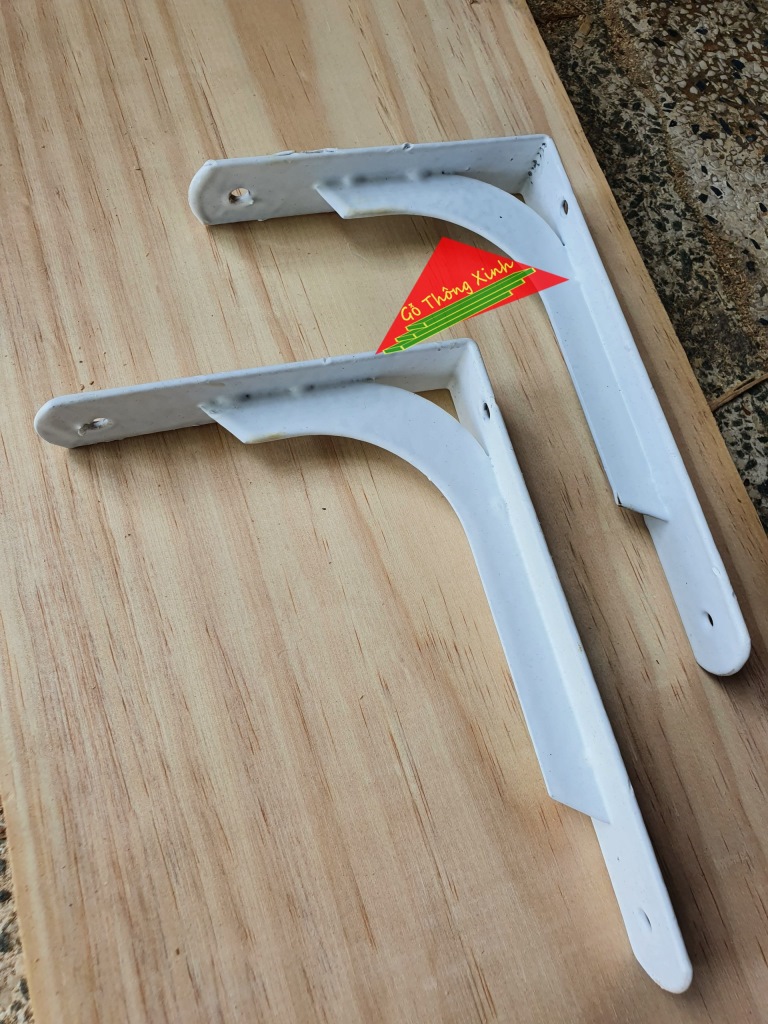 Cặp giá đỡ kệ gỗ dài 20cm bằng sắt đã sơn màu trắng rất chắc chắn, làm kệ chịu lực tốt trên 30kg