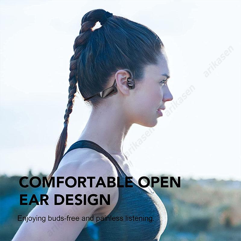 Tai nghe không dây hở tai 4 loa Bluetooth 5.3 dẫn khí không đau Tai nghe thể thao có mic Tai nghe âm thanh HiFi Màu sắc: Đen