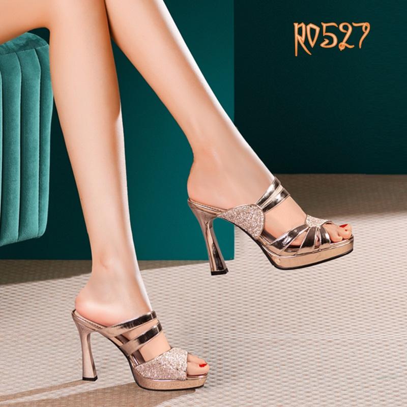 Giày sandal nữ cao gót 8 phân hàng hiệu rosata hai màu bạc đồng thời trang ro527