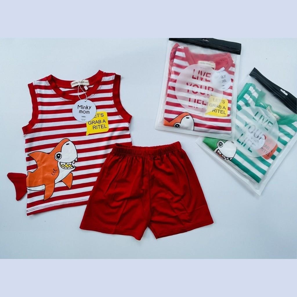 Đồ Bộ Cho Bé Trai, Bé Gái Mặc Nhà Bộ Ba Lỗ Cá Mập Minky Mom Dễ Thương Chất Cotton cao cấp siêu mềm mát cho bé