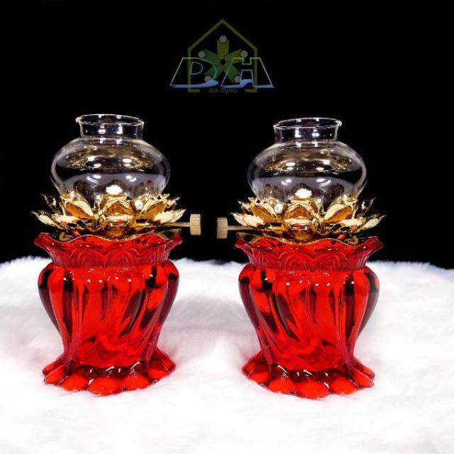 Combo 2 đèn thờ thủy tinh thắp dầu - 19 x 9 cm tặng 1 chai dau thắp nhỏ