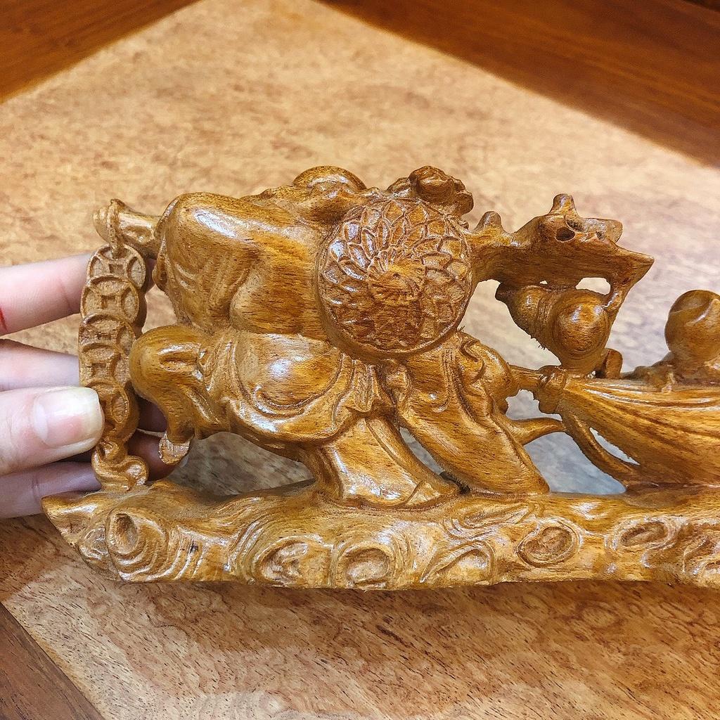 Tượng Gỗ Bách Xanh Phật Di Lặc Kéo Bao Tiền Để Xe Ô Tô, Bàn Làm Việc