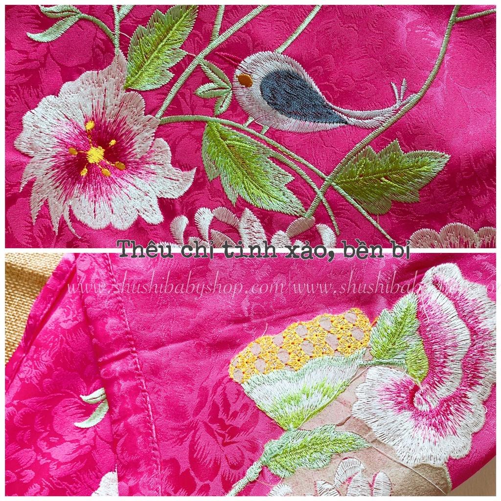 Áo Dài Lụa Truyền Thống Hàng Thiết Kế Cao Cấp Chubby Beans Thêu Tay Tinh Xảo