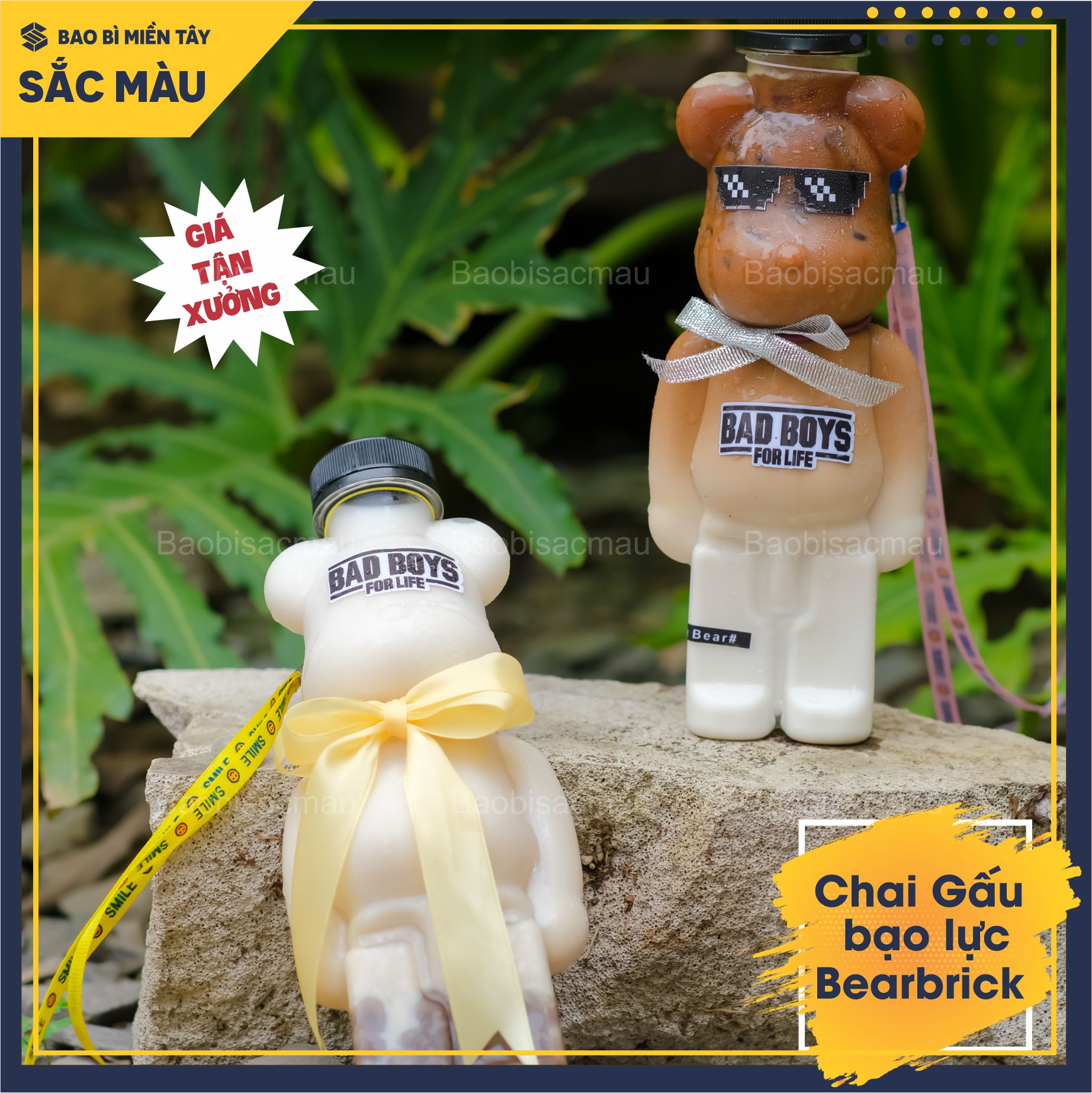 HOT Combo 10 bình nhựa, chai nhựa hình Gấu bạo lực Bearbrick, chai gấu đựng kẹo, chai gấu trà sữa