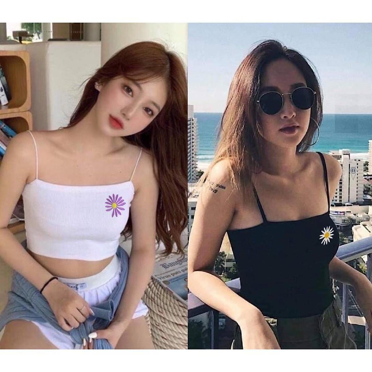 ÁO HAI DÂY THÊU HOA CÚC CROPTOP NGẮN NỮ ÔM BODY HOT GIRL HÀN QUỐC SWAG CHẤT