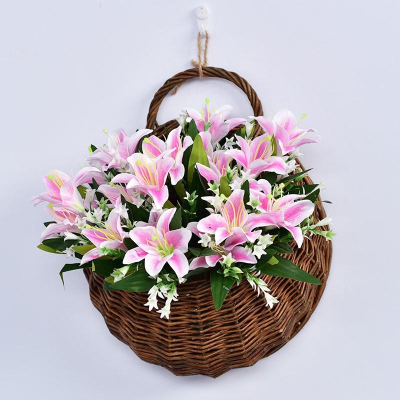 Giỏ hoa mây tre đan cắm sẵn nhiều mẫu trang trí tường phòng khách, shop thời trang, nhà hàng độc đáo