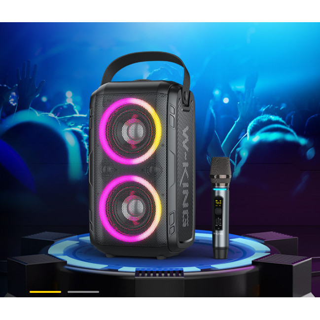 Loa bluetooth Karaoke – Loa ngoài trời công suất cao 80W, đèn LED RGB W-King T9 kèm 1 mic không dây - Hàng chính hãng