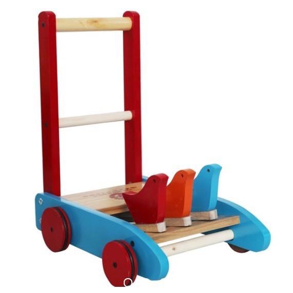 Xe tập đi 3 con chim bằng gỗ tự nhiên cho bé - xe tập đi con gà