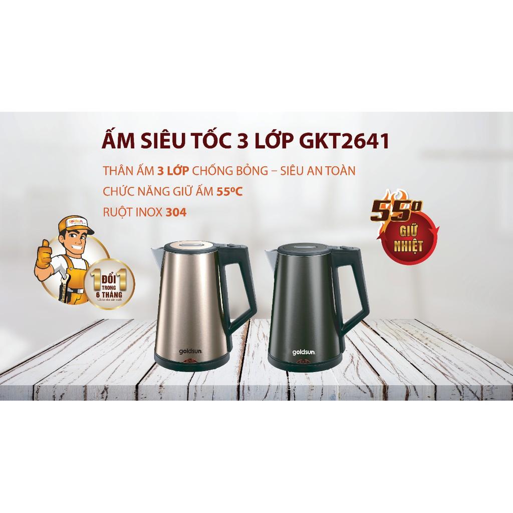 Ấm siêu tốc 3 Lớp Goldsun GKT2641BK 1,7 Lít - Hàng Chính Hãng