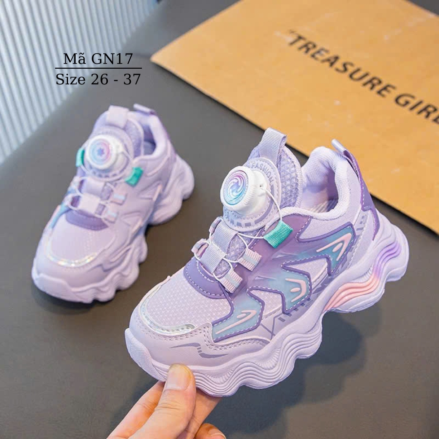 Giày thể thao bé gái 3 - 12 tuổi màu tím koromi có núm vặn thời trang xinh xắn và dễ thương đi học đi chơi NHÍM SHOP GN17