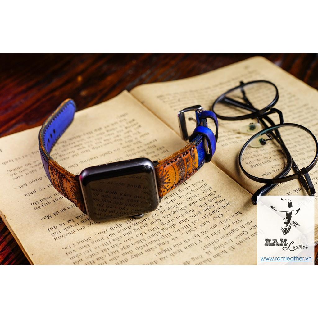 DÂY ĐỒNG HỒ TRỐNG ĐỒNG XANH NAVY - DA BÒ THẬT - CHÍNH HÃNG RAM LEATHER - ĐỦ SIZE APPLE WATCH