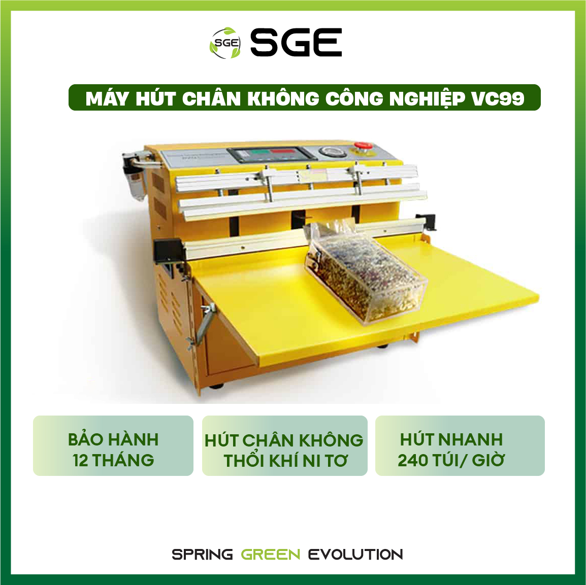 Máy hút chân không công nghiệp VC99 - Hàng chính hãng SGE. Dùng hút được mọi loại túi, tốc độ cao, phù hợp cho shop kinh doanh, doanh nghiệp