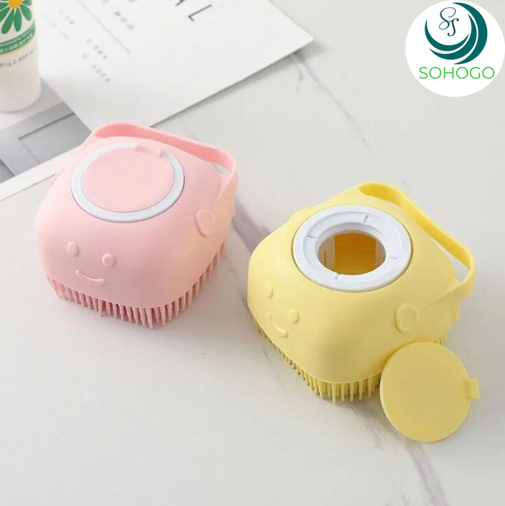 Bàn chải silicon gội đầu massage cho trẻ em và người lớn- Dụng cụ chà lưng, tay chân tạo bọt silicon mềm mại