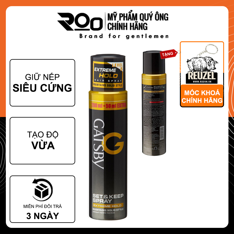 Gôm Xịt Tạo Kiểu Tóc Nam Gatsby Set &amp;amp; Keep Spray Hair Spray Extreme Hold - Tặng móc khoá chính hãng