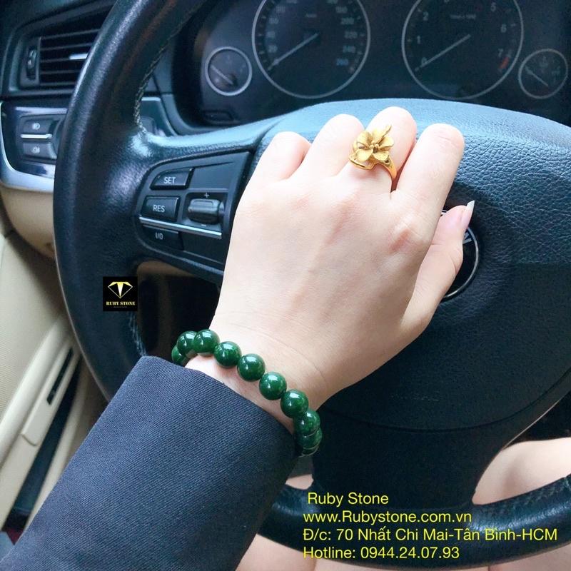 Vòng chuỗi Nephrite Canada xanh lý đậm