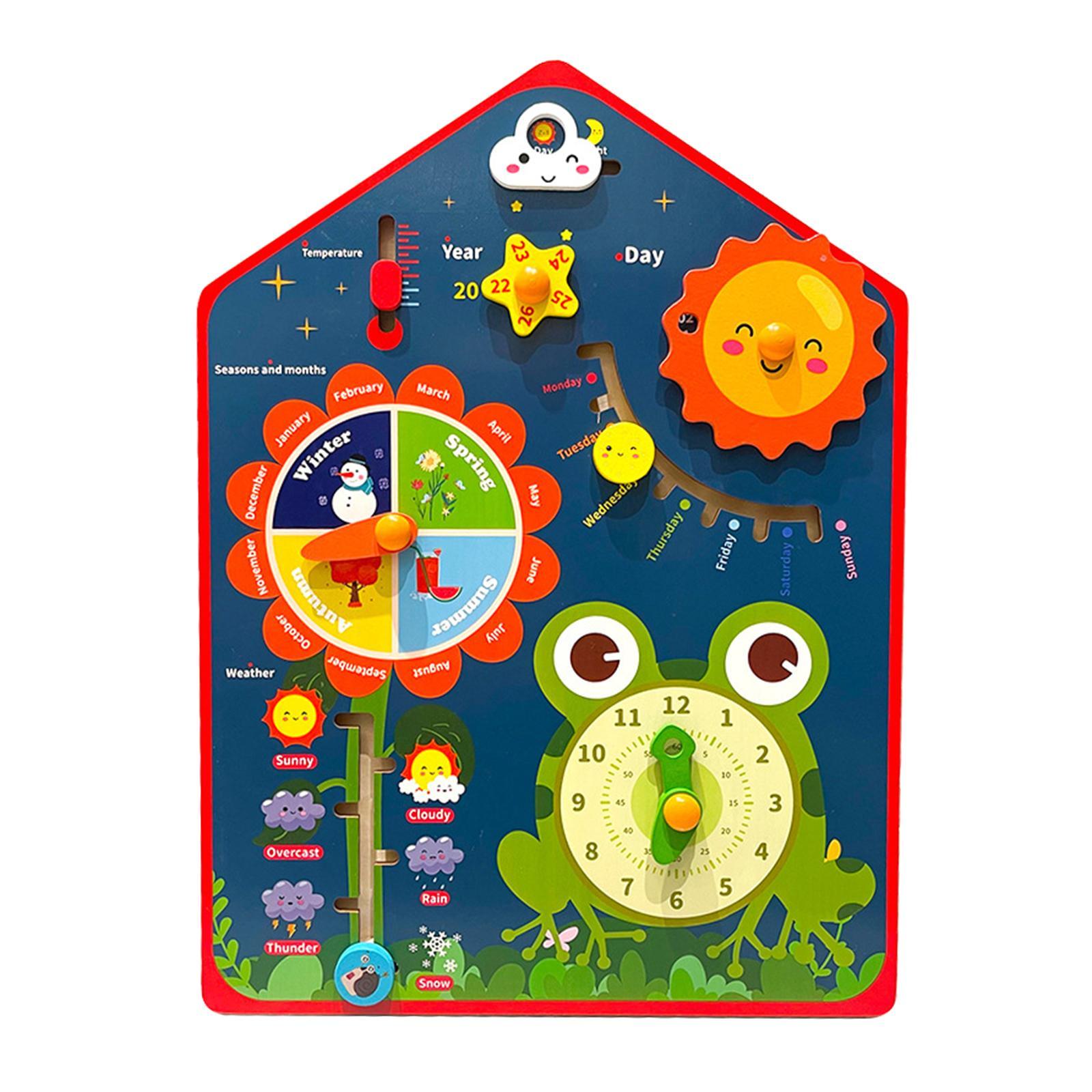 Montessori Wooden Calendar Clock Learning Educational Toy for Children