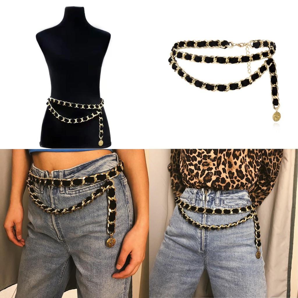 Đai váy belt váy thời trang Khóa móc XÍCH ĐEN X2