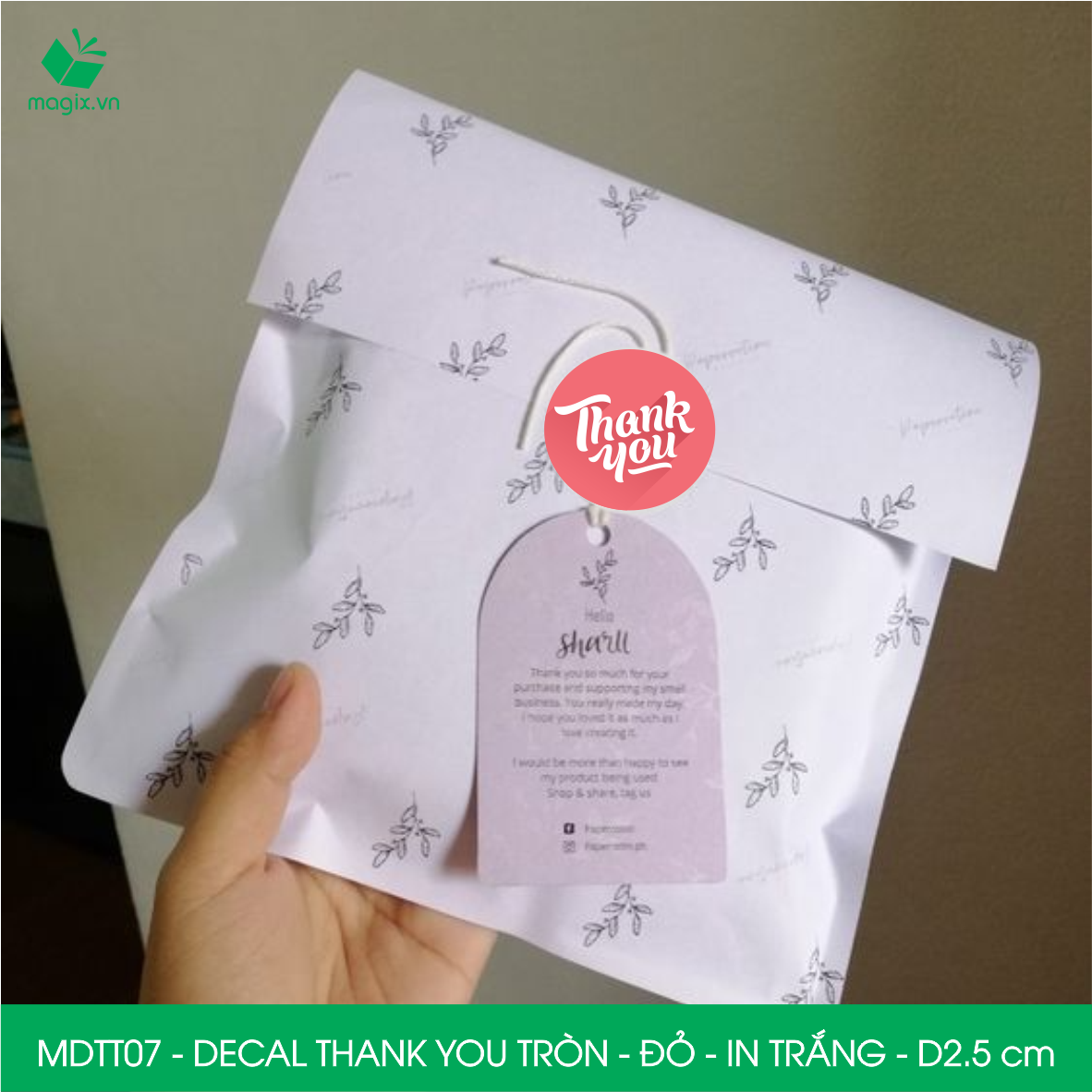 MDTT07 - D2.5cm - 50 Sticker Thank you, decal Thank you tròn dán hộp carton, tem cám ơn, nhãn dán cảm ơn trang trí gói hàng