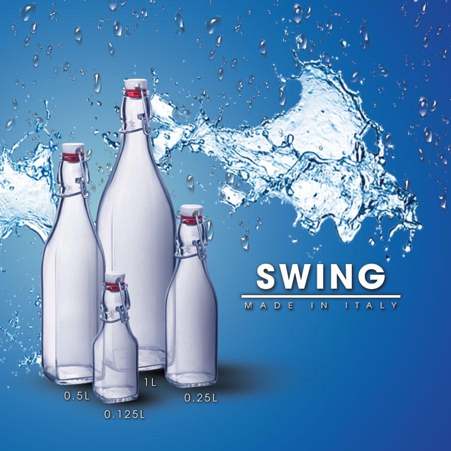 Chai thủy tinh vuông nắp cài Swing 500ml (Bormioli Rocco)- Hàng nhập khẩu