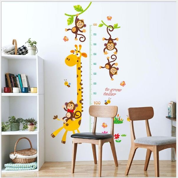 Decal dán tường thước đo hươu 2 và gấu đu ô - HP445