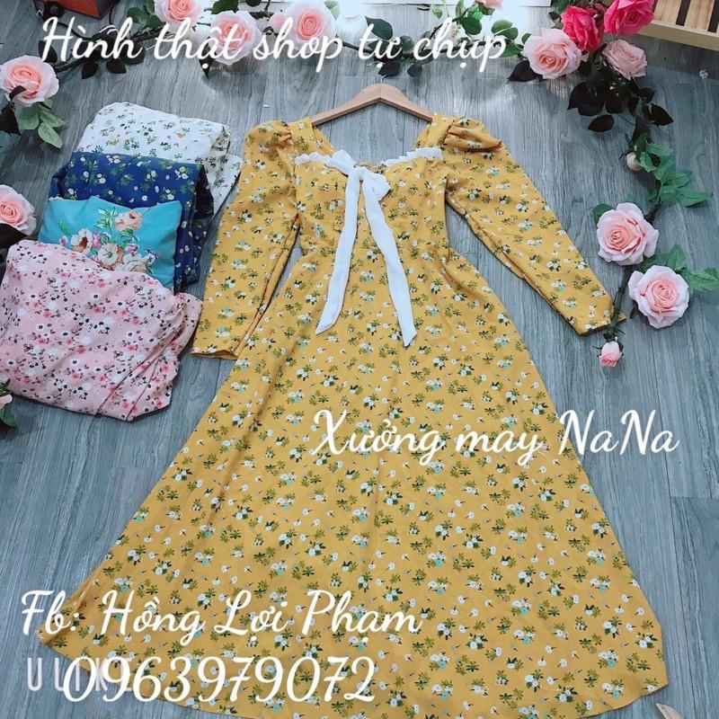 Đầm maxi hoa nhí cột nơ có mút ngực (hình thật +video)