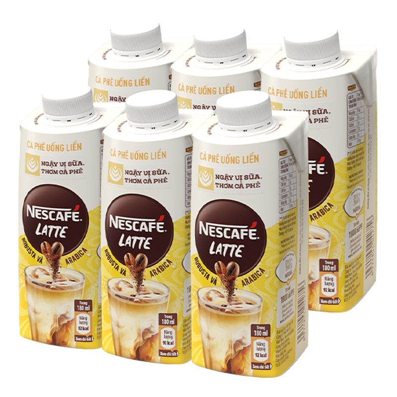 [MUA 1 TẶNG 1 - Cà phê uống liền vị Latte lốc 6 hộp] Cà phê uống liền NESCAFÉ LATTE - lốc 6 hộp x 180ml