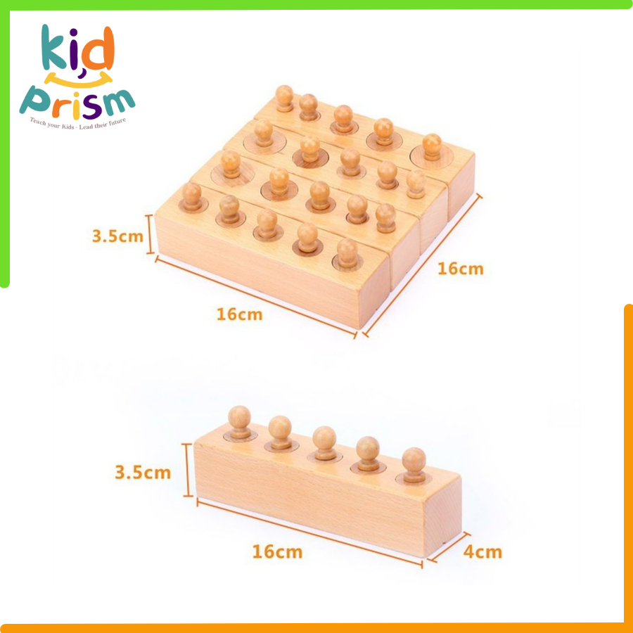 Giáo cụ Montessori - Khối trụ có núm bằng gỗ giúp trẻ phát triển cảm quan