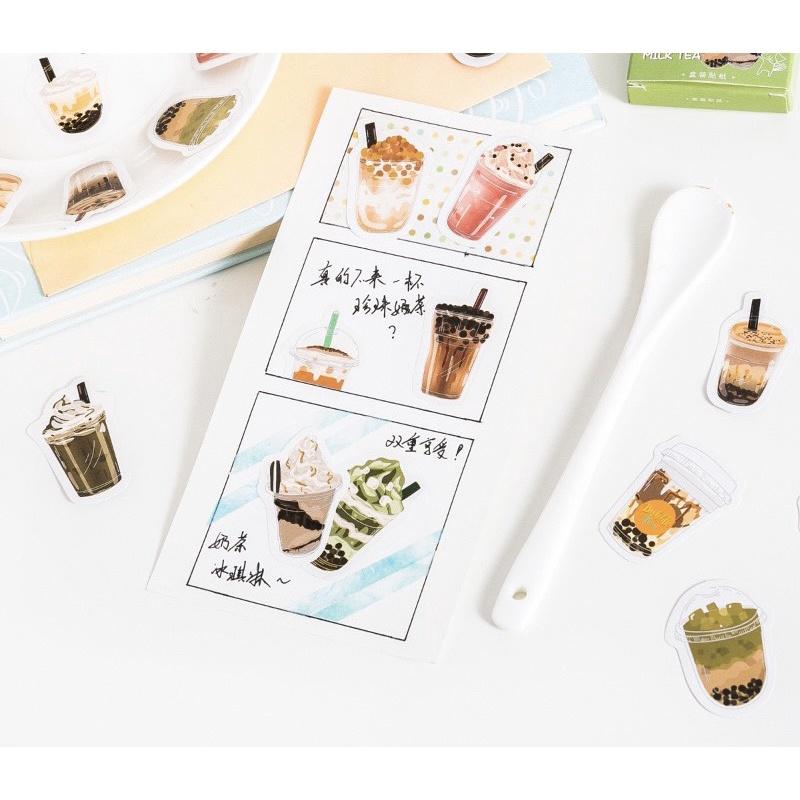 Set 45 sticker trà sữa dễ thương để trang trí lưu bút st04