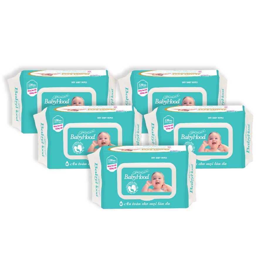 Combo 5 Gói Khăn Khô BabyHood (120 Tờ x 5)