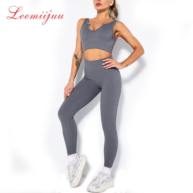 LEEMIIJUU 2 Bộ Tập Luyện Quần Áo Thể Thao Nữ Áo Bra Quần Legging Bộ Thể Thao Dành Cho Nữ Tập Gym Quần Áo Thể Thao bộ Yoga