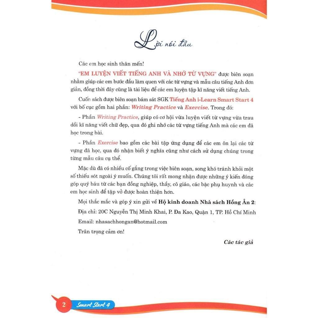 Sách - Em Luyện Viết Tiếng Anh Và Nhớ Từ Vựng Smart Star 4 - Bám Sát SGK I-Learn Smart Start 4 - Hồng Ân