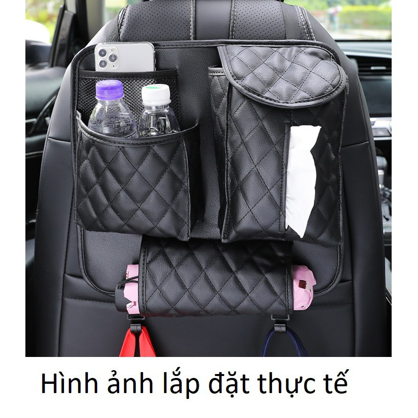Túi da cứng treo đựng đồ sau ghế ô tô xe hơi đa năng