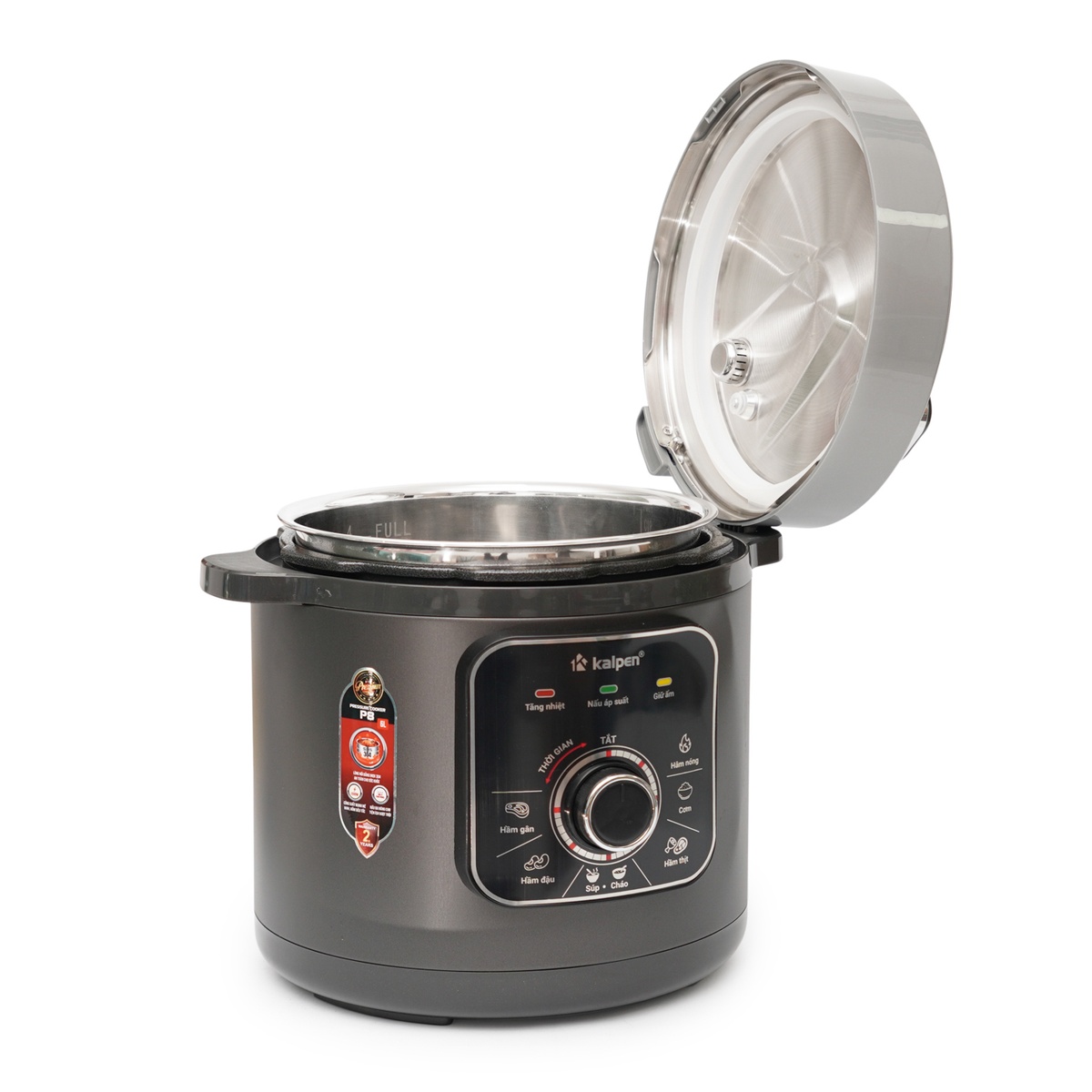 Nồi áp suất điện lòng nồi inox 304 dung tích 6L, Núm vặn cơ dễ sử dụng KALPEN P8 - Hàng chính hãng