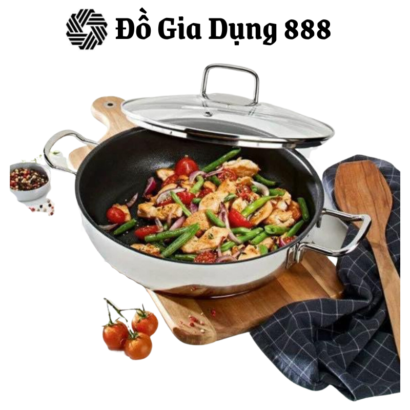 Nồi Chảo Thần Thánh ERNESTO, Đường Kính 28cm, Thép Không Gỉ, Quai Cầm Cách Nhiệt, Dẫn Nhiệt Tốt, Dùng Cho Mọi Loại Bếp